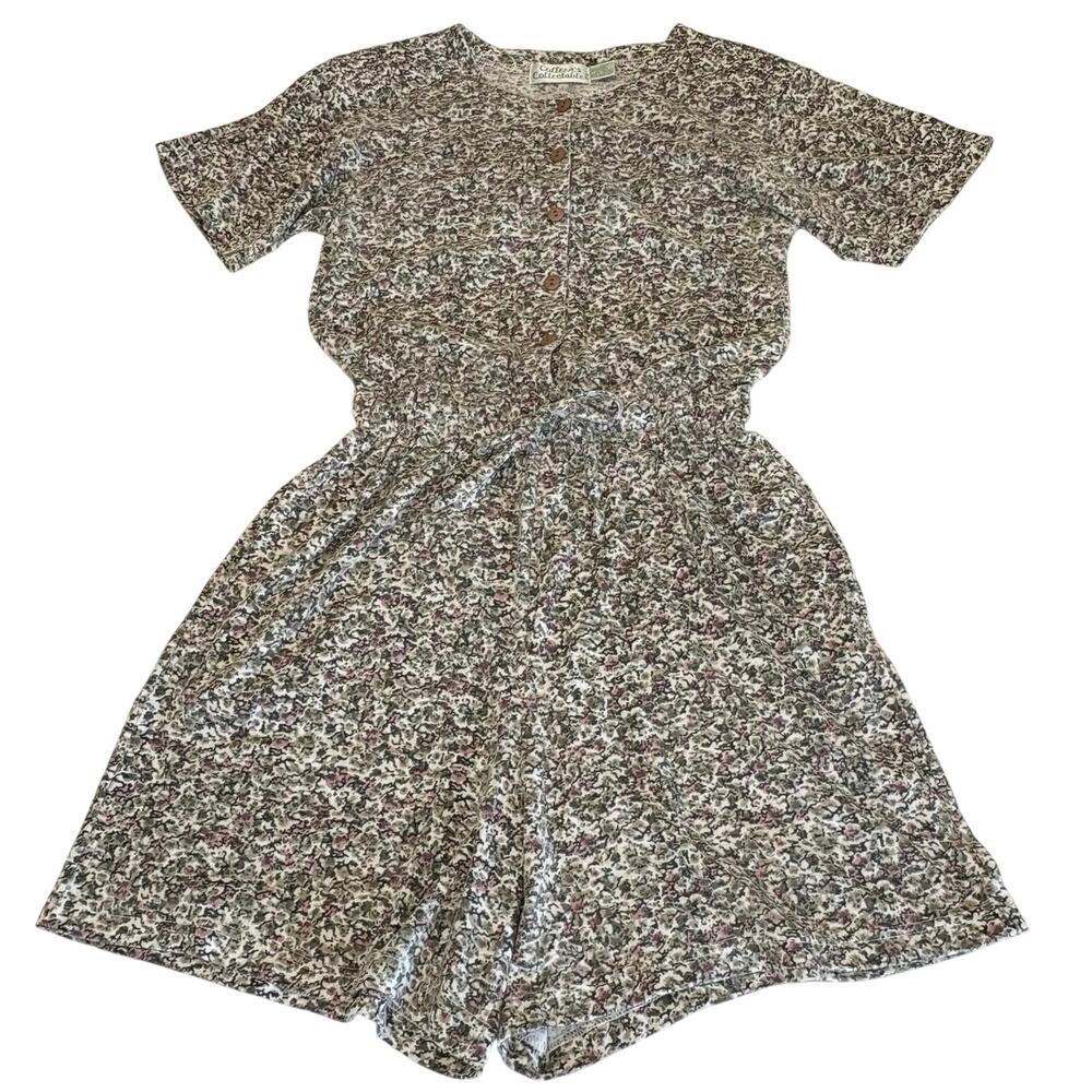 Vintage Colleen's Collectables Jersey Knit Romper Women's M Pink Green Floral